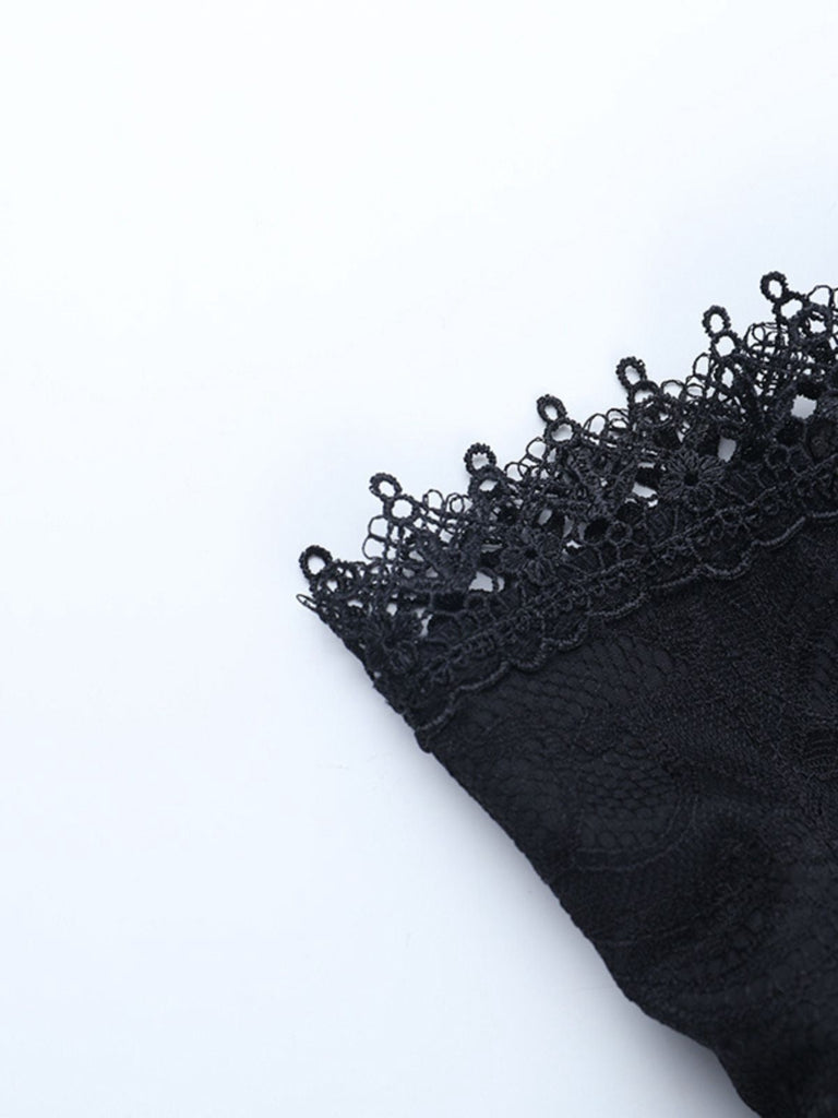 Gonna corsetto con lacci in pizzo e patchwork nero anni '70