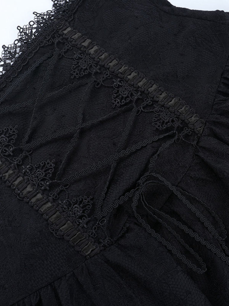Gonna corsetto con lacci in pizzo e patchwork nero anni '70