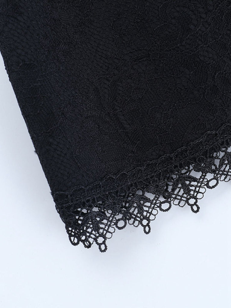 Gonna corsetto con lacci in pizzo e patchwork nero anni '70