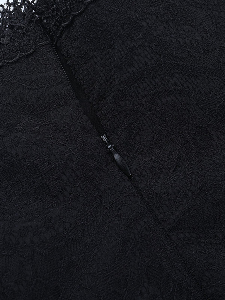 Gonna corsetto con lacci in pizzo e patchwork nero anni '70