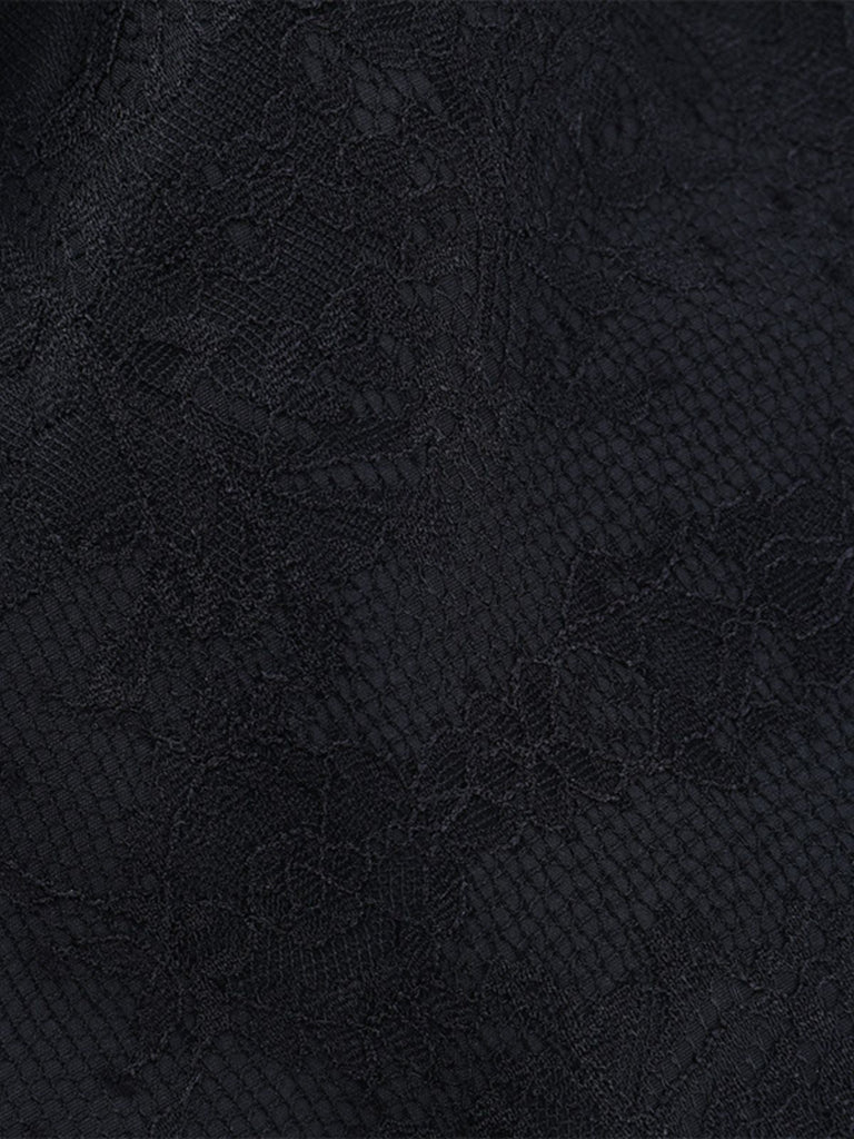Gonna corsetto con lacci in pizzo e patchwork nero anni '70