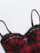 2PCS Top a quadri e gonna con orlo asimmetrico rosso anni '80