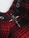 2PCS Top a quadri e gonna con orlo asimmetrico rosso anni '80