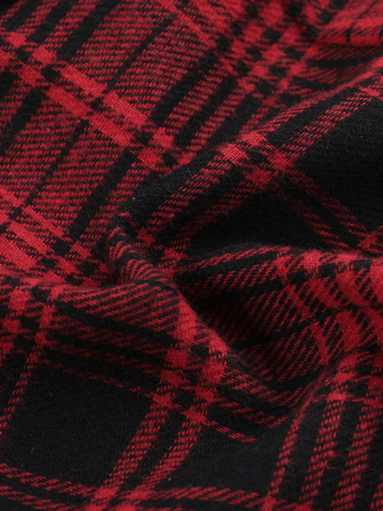 Top croce punk in pelle e pizzo quadri rosso anni '70