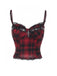Top croce punk in pelle e pizzo quadri rosso anni '70