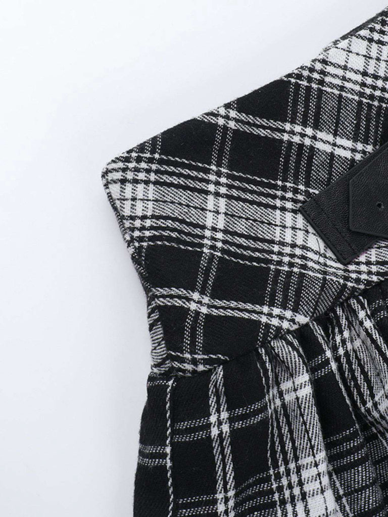Gonna steampunk a quadri patchwork in pizzo grigia anni '80