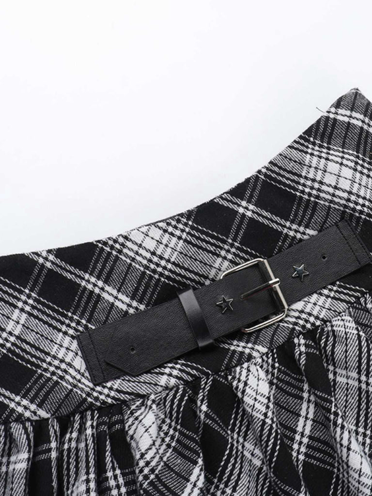 Gonna steampunk a quadri patchwork in pizzo grigia anni '80