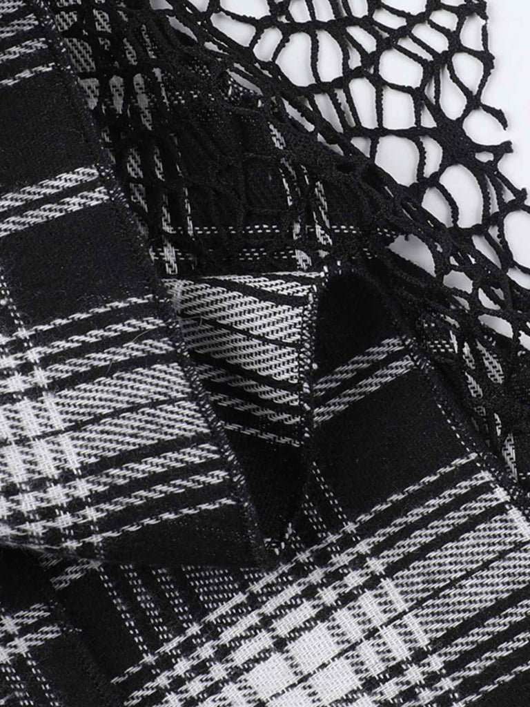 Gonna steampunk a quadri patchwork in pizzo grigia anni '80