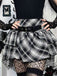 Gonna steampunk a quadri patchwork in pizzo grigia anni '80