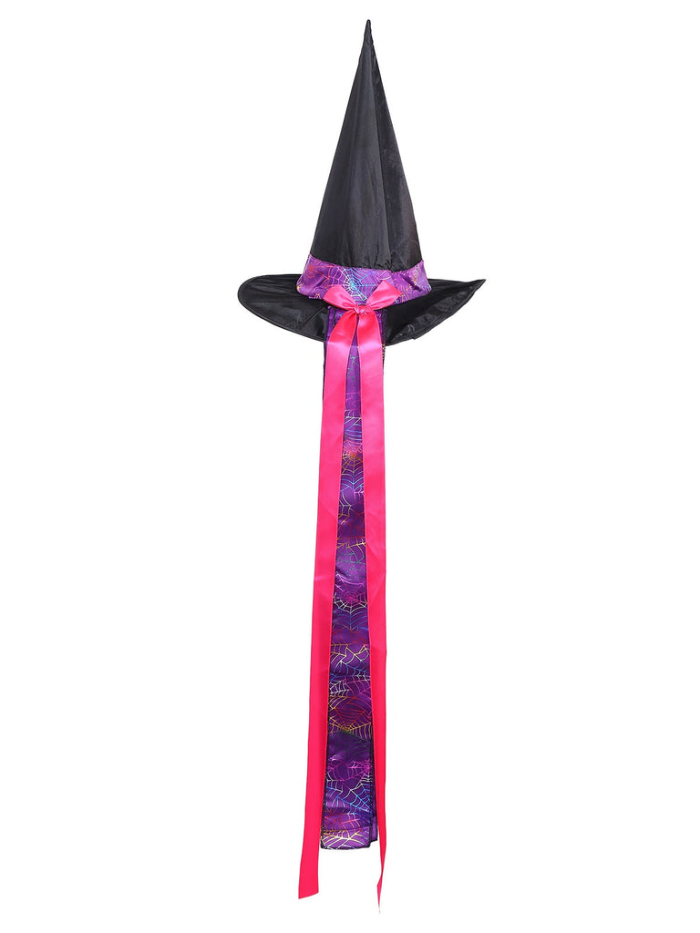 Abito da strega e cappello ragnatela Halloween viola anni '70