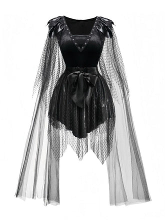 Abito in rete stile pipistrello punk nero anni '80