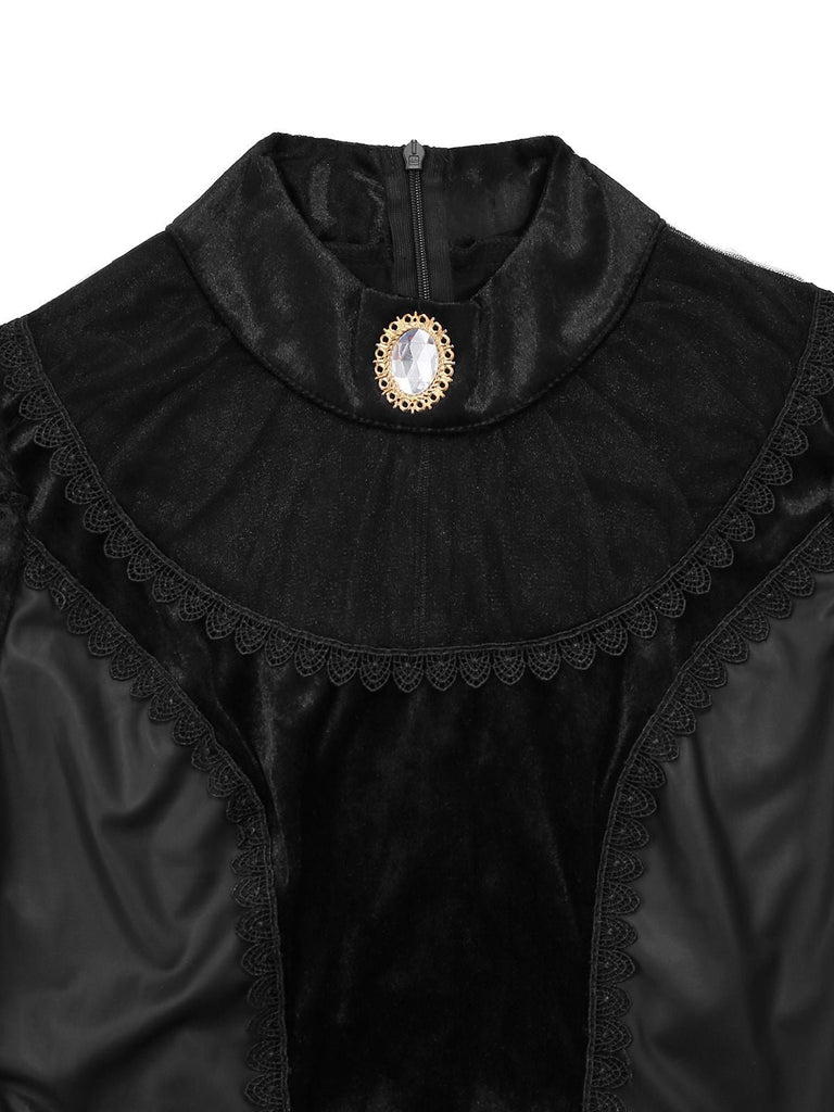 Abito con maniche a sbuffo vampiro malvagio nero anni '50