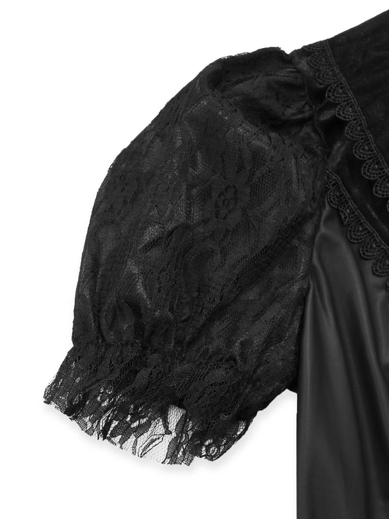 Abito con maniche a sbuffo vampiro malvagio nero anni '50