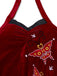 Abito di Ada-Wong in velluto con farfalle ricamate rosso anni '80