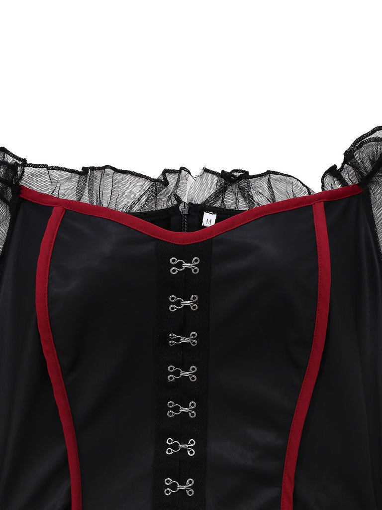 Abito in rete con mantello ricamato Halloween rosso anni '80