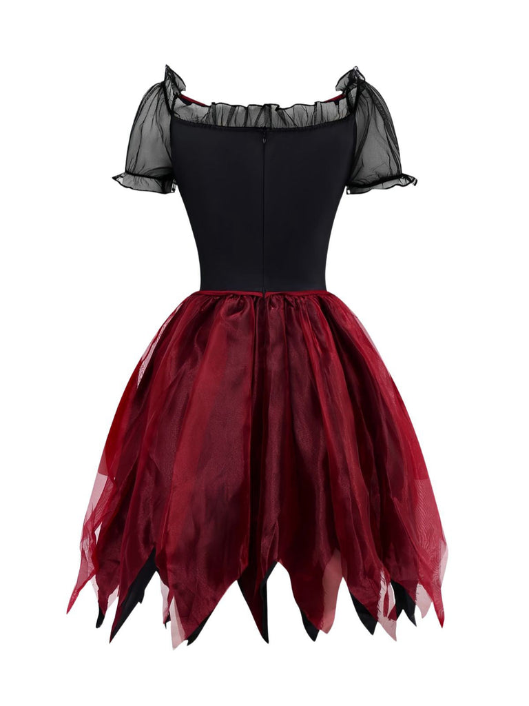 Abito in rete con mantello ricamato Halloween rosso anni '80