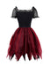 Abito in rete con mantello ricamato Halloween rosso anni '80
