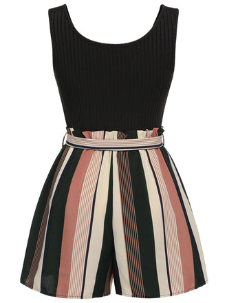 [Taglia forti] Tuta corta in maglia a righe cintura anni '50