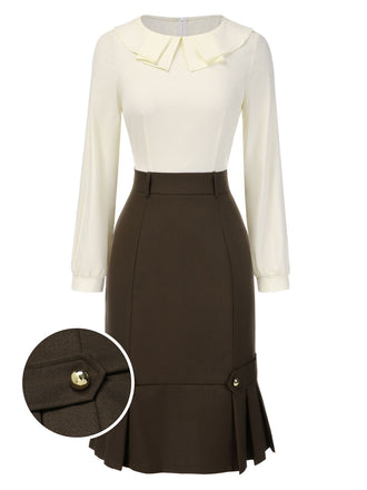 Abito a tubino e maniche lunghe marrone anni '60