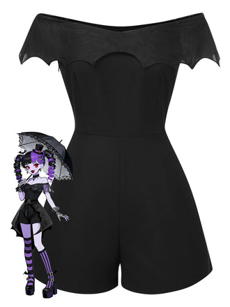 Tuta corta gotico in rete e pipistrello nero anni '50