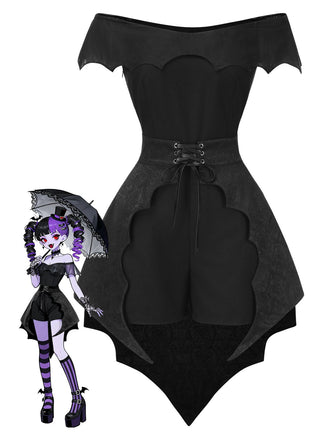 2PCS Tuta corta pipistrello gotica e copricostume nero anni '50