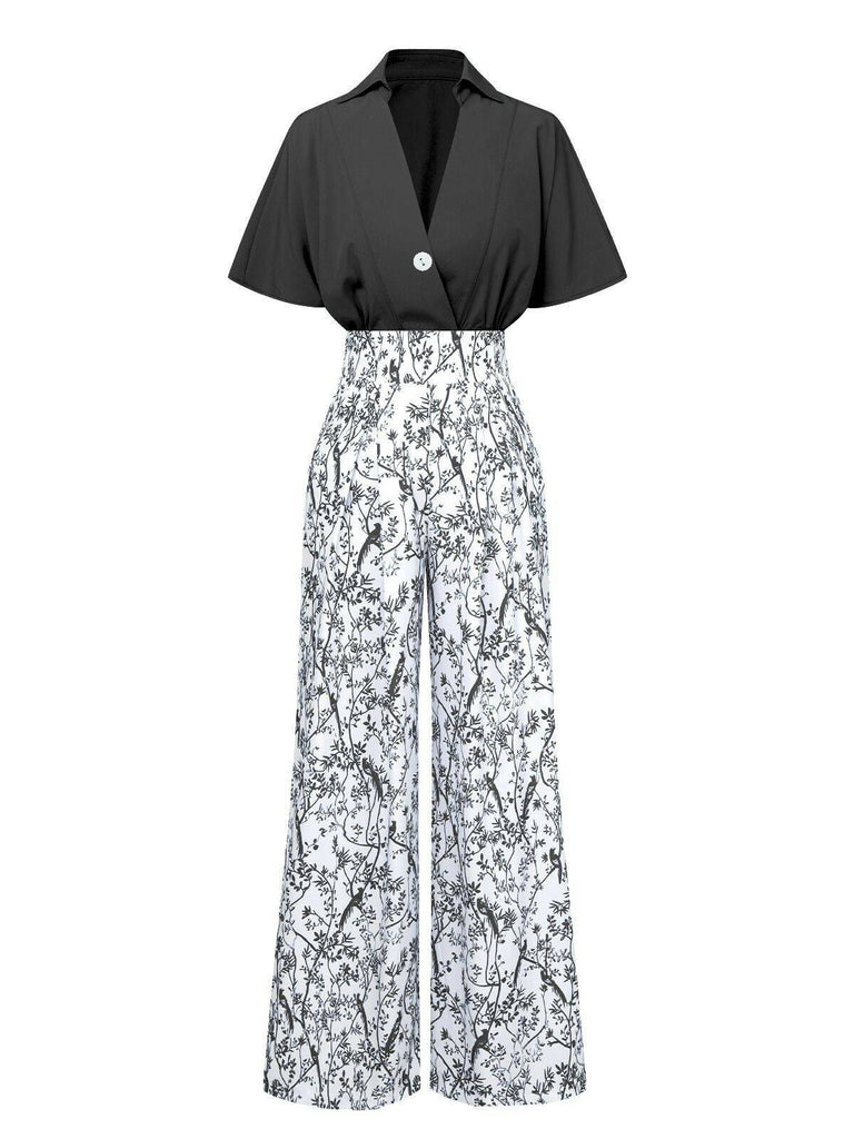2PCS Camicetta con maniche a dolman e pantaloni floreale anni '30