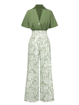 2PCS Camicetta con maniche a dolman e pantaloni floreale anni '30