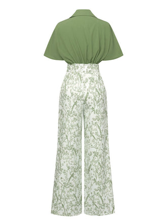 2PCS Camicetta con maniche a dolman e pantaloni floreale anni '30