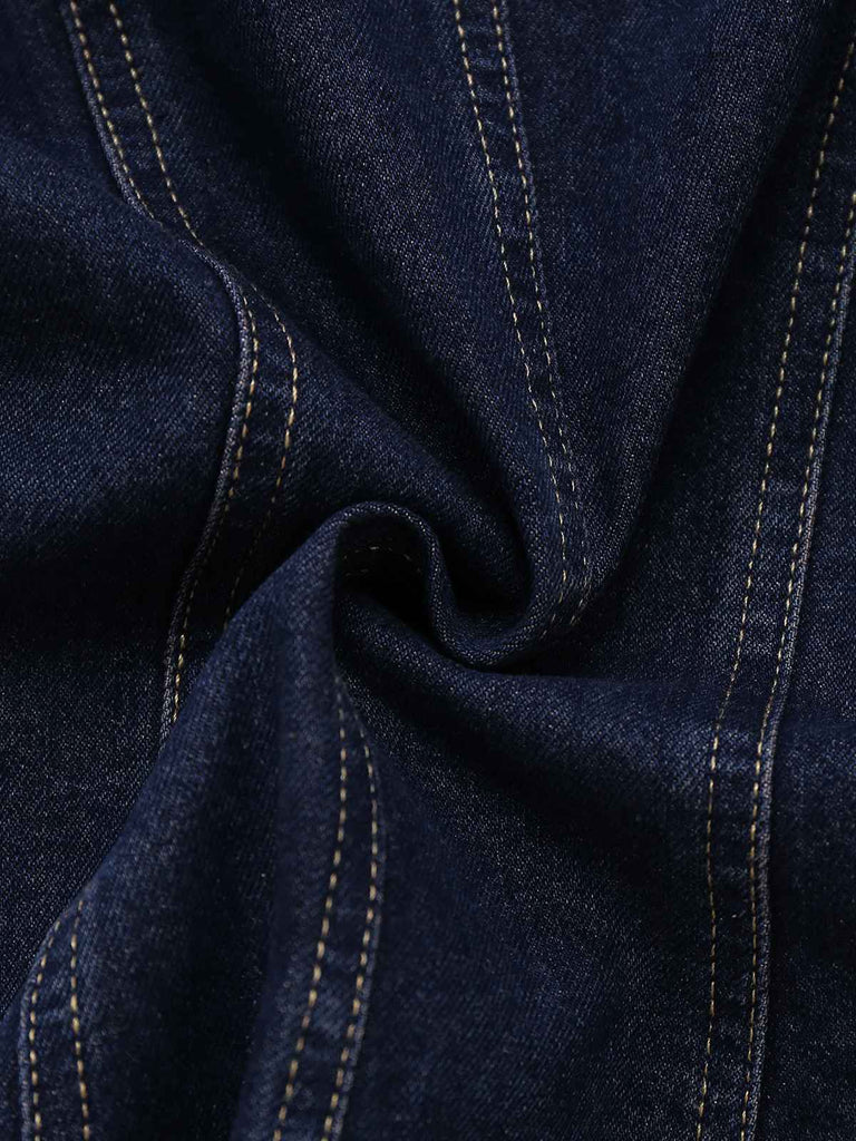 Gilet in denim con bottoni e scollo quadrato blu anni '50