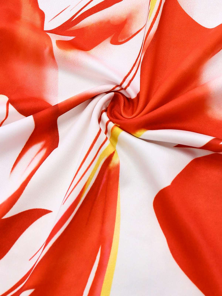 Tuta lunga senza maniche e stampa astratte rosso anni '30