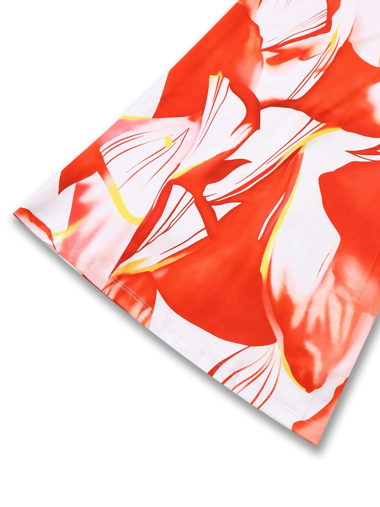 Tuta lunga senza maniche e stampa astratte rosso anni '30