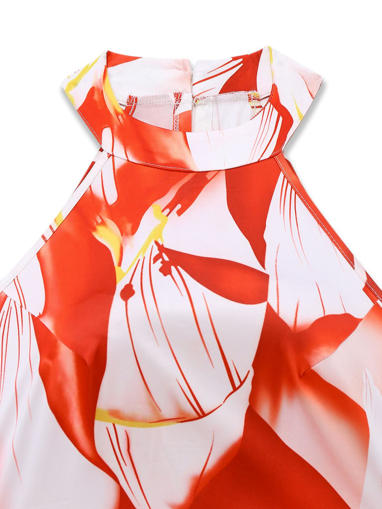 Tuta lunga senza maniche e stampa astratte rosso anni '30