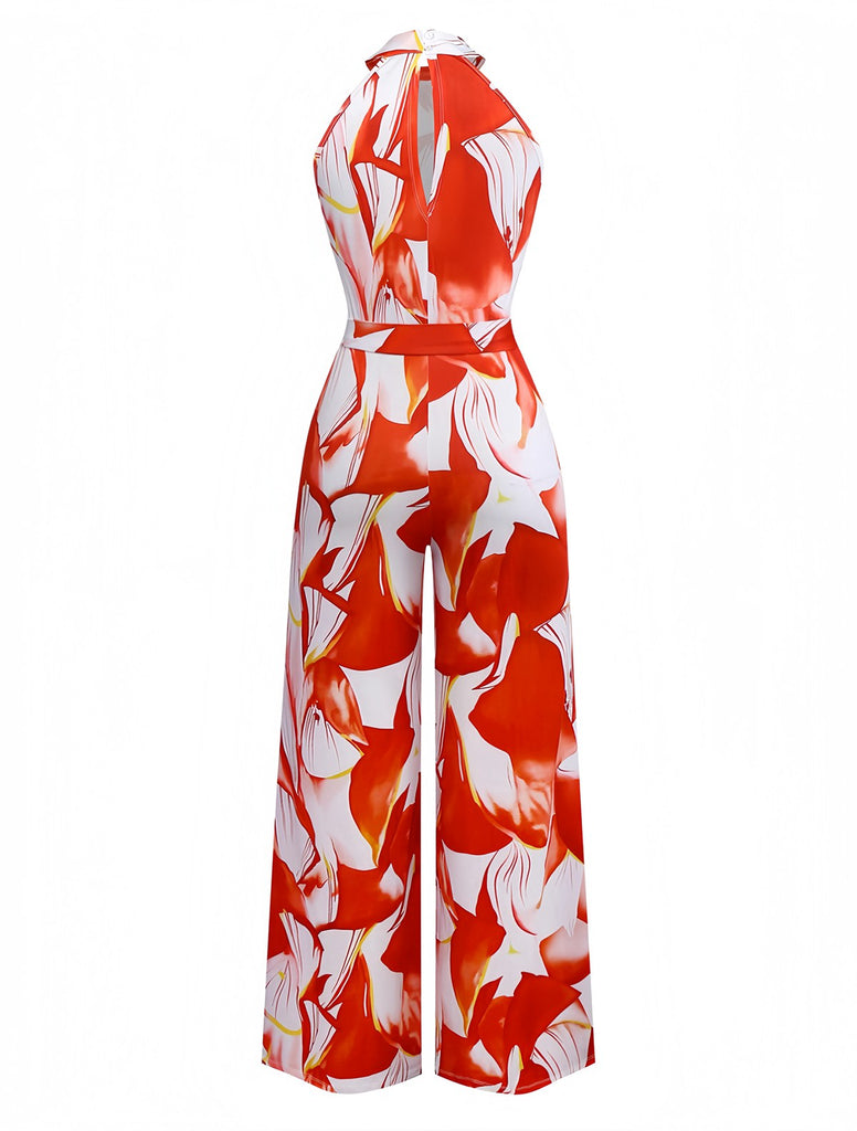 Tuta lunga senza maniche e stampa astratte rosso anni '30