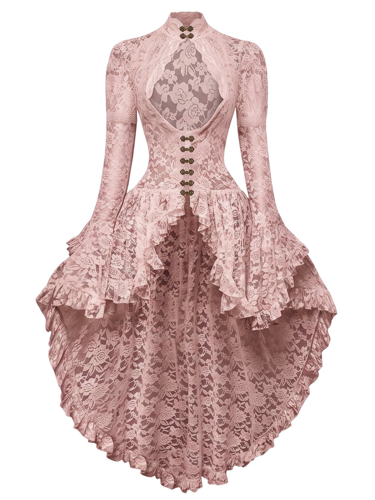 [Prevendita] Abito vittoriano in pizzo con maniche a gigot rosa anni '80