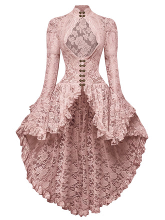 [Prevendita] Abito vittoriano in pizzo con maniche a gigot rosa anni '80