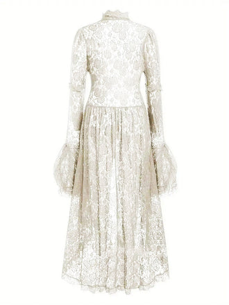 [Prevendita] Abito vittoriano in pizzo con maniche a gigot bianco anni '80