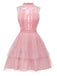 Abito in tulle senza maniche con fiocco in pizzo rosa anni '60