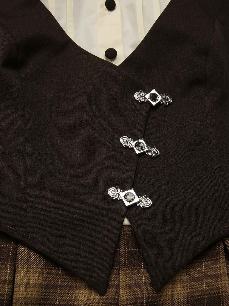 [Prevendita] Tuta lunga finta 3PCS a quadri marrone anni '30