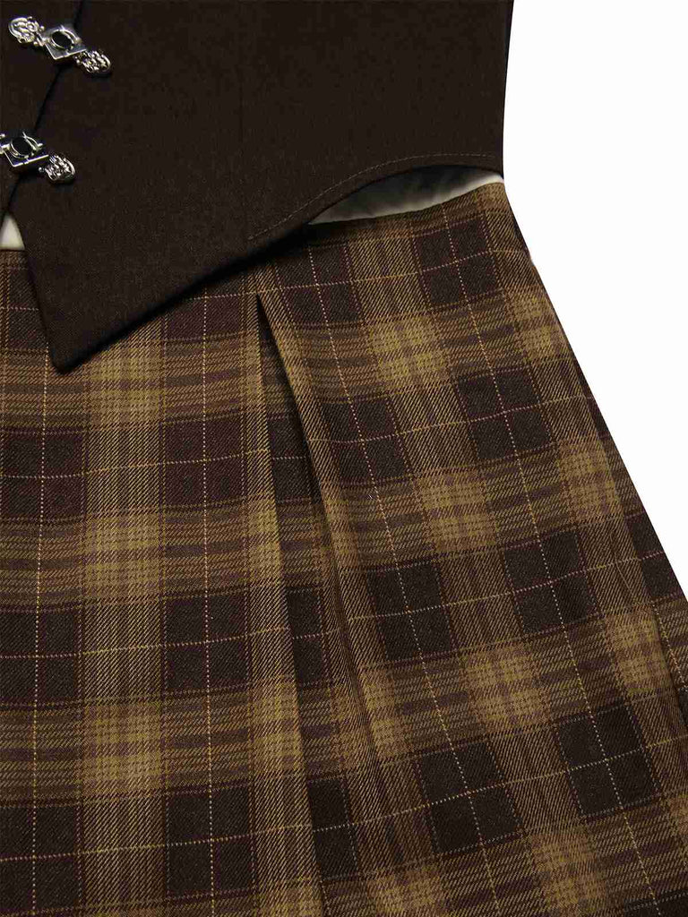 [Prevendita] Tuta lunga finta 3PCS a quadri marrone anni '30