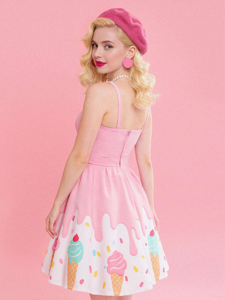 [Prevendita] Abito stampa gelato con scollo a cuore rosa anni '50