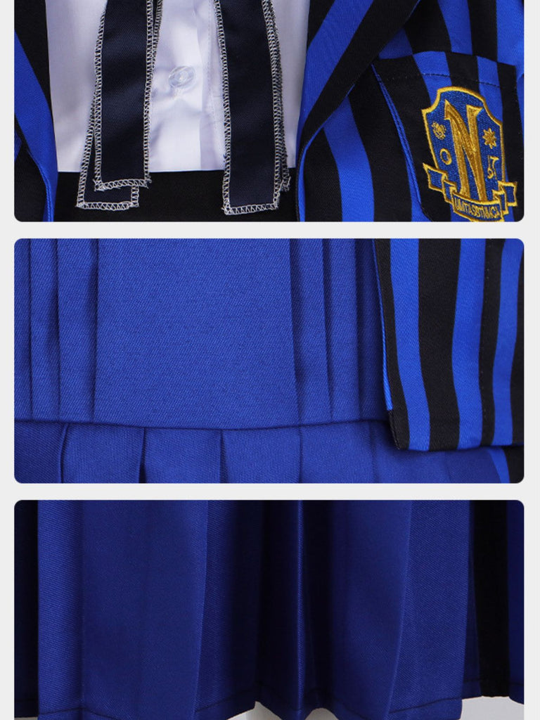 Completo uniforme a righe del Mercoledì Enid blu anni '40