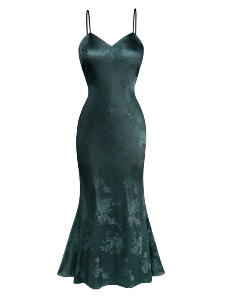 Abito a sirena in raso jacquard floreale anni '30