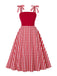 Abito a quadri con lacci sulle spalle rosso anni '50