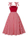 Abito a quadri con lacci sulle spalle rosso anni '50