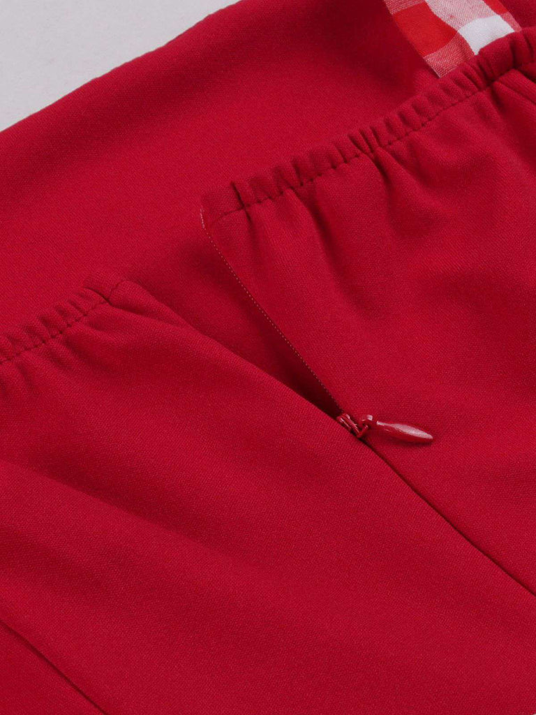Abito a quadri con lacci sulle spalle rosso anni '50