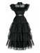 Abito Mercoledì arricciati in organza Halloween nero anni '50