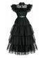 Abito Mercoledì arricciati in organza Halloween nero anni '50