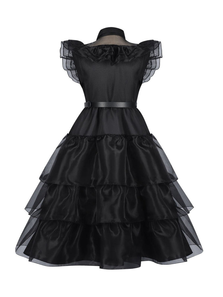Abito Mercoledì arricciati in organza Halloween nero anni '50