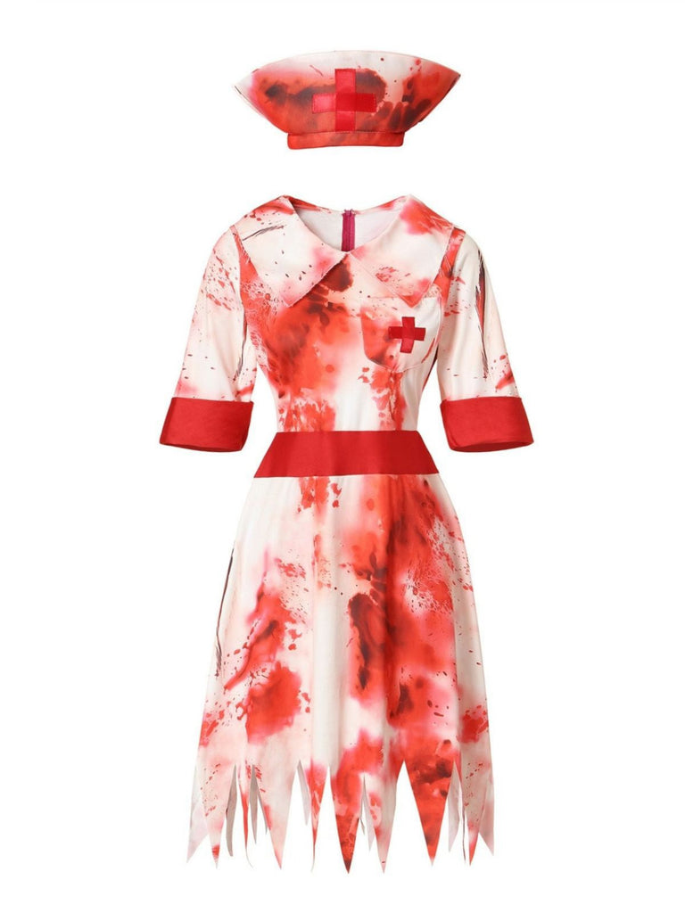 Abito da infermiera zombie macchie di sangue rosso anni '50