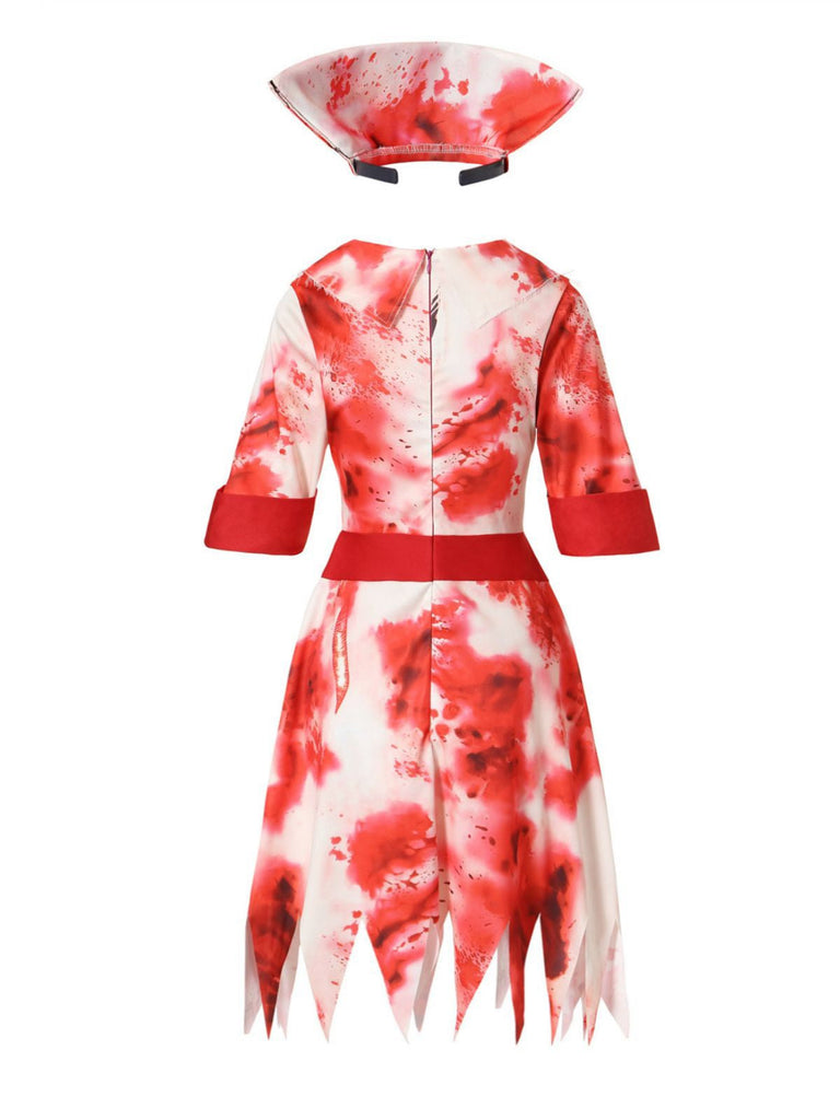 Abito da infermiera zombie macchie di sangue rosso anni '50